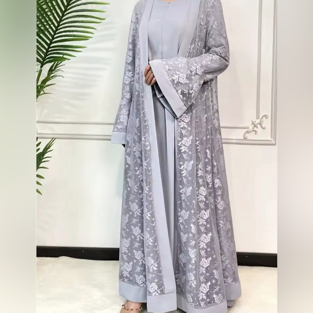 Women Morocco Muslim Dress Abaya 2 Piece Set Lace Kaftan Casual Dubai Turkey Isl